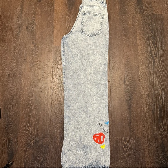 PacSun Womens Baggy Blue Jeans Painted Wide Leg Medium Wash Size 26 - Picture 7 of 16